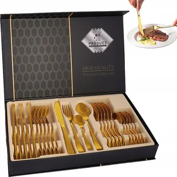 Příbor SADA PŘÍBORŮ NEREZOVÁ OCEL EXKLUZIVNÍ KRABIČKA KAZETA ZLATÁ 24 KS