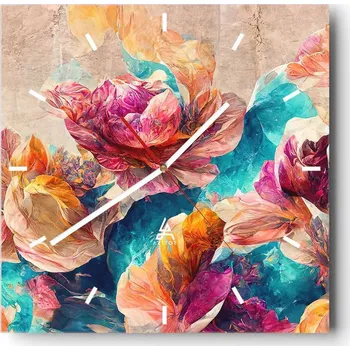 Hodiny Nástěnné hodiny do kuchyně 30x30 Květiny Stylové hodiny na skle Loft Tiché