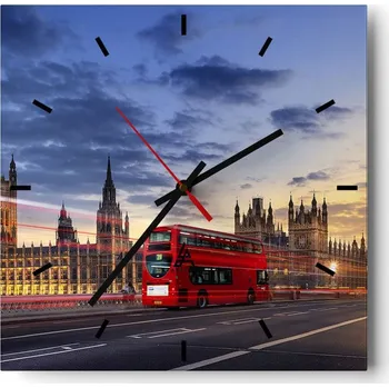 Hodiny Nástěnné hodiny do kuchyně 30x30 Město Stylové hodiny na skle Loft Tiché