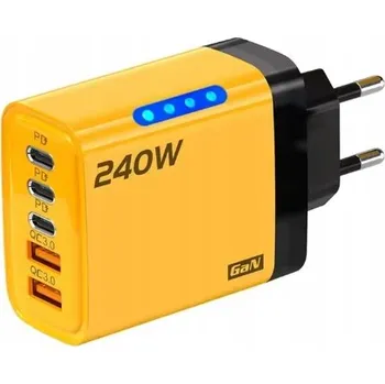 RYCHLÁ NABÍJEČKA 240W PRO TELEFON A LAPTOP, 5 PORTŮ GaN USB-C 3.0 + KABEL