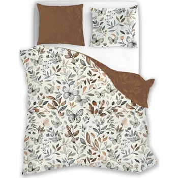 Povlečení Bavlněné povlečení Gusto 001 140x200 cm + 70x90 cm bílé/hnědé