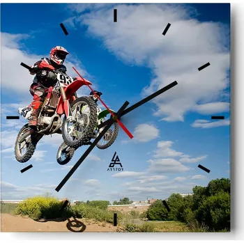 Hodiny Nástěnné hodiny do kuchyně 30x30 Motocross Stylové hodiny na skle Loft Tiché