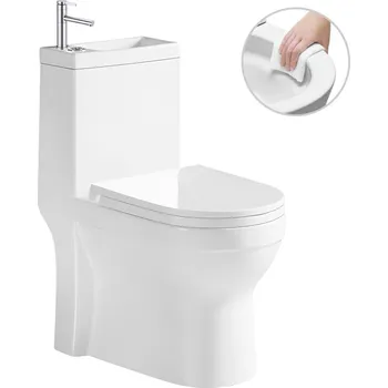 CERANO - WC set kombi s umývátkem Hygisink, Rimless + UF sedátko - spodní/zadní odpad - bílá lesklá + baterie Bina nízká - chrom - 71,5x36 cm