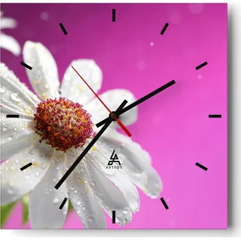 Hodiny Nástěnné hodiny do kuchyně 30x30 Květ Stylové hodiny na skle Loft Tiché