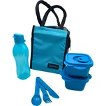 Tupperware Cestovní sada -MODRÁ Kostičky Velikost: Lahev 500ml + 2x HV + příbor