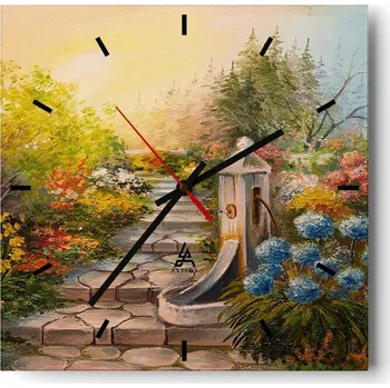 Hodiny Nástěnné hodiny do kuchyně 30x30 Zahrada Stylové hodiny na skle Loft Tiché