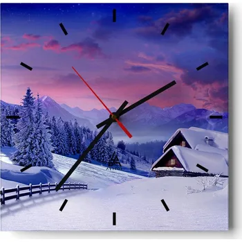 Hodiny Nástěnné hodiny do kuchyně 30x30 Krajina Stylové hodiny na skle Loft Tiché