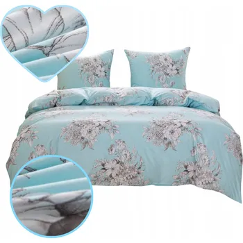 Povlečení Povlečení BAVLNĚNÝ SATÉN 200x220 + 2 Povlaky na polštáře VELKÉ MODRÉ S KVĚTINAMI