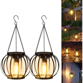 Venkovní osvětlení Solární závěsné lampy pro venkovní použití: 2 kusy kovových solárních lamp