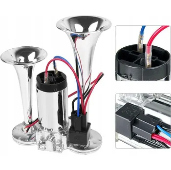 Houkačka KLAKSON PRO TIR, TRUBKA, FANFÁRA, KOMPRESOR 12V, HLASITÁ PNEUMATICKÁ 600dB, CHROMOVÁ