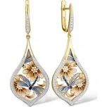 Zlaté náušnice dlouhé visací květy anglické velké stříbro 925