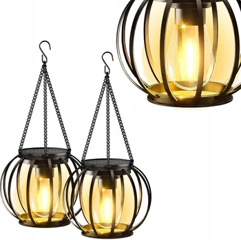 Venkovní osvětlení Závěsné Solární Lampy 2ks Kovové LED IP65 Ažurové Kulaté