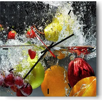 Hodiny Nástěnné hodiny do kuchyně 30x30 Ovoce Stylové hodiny na skle Loft Tiché