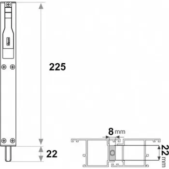 Příslušenství k oknu Dveřní zástrč TITANTRE 225/22/8, překlápěcí, stříbrná EV1 imit.