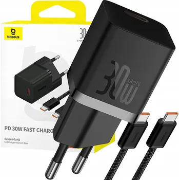 Nabíječka Baseus GaN5 mini 1C 30W EU + kabel USB-C, černá