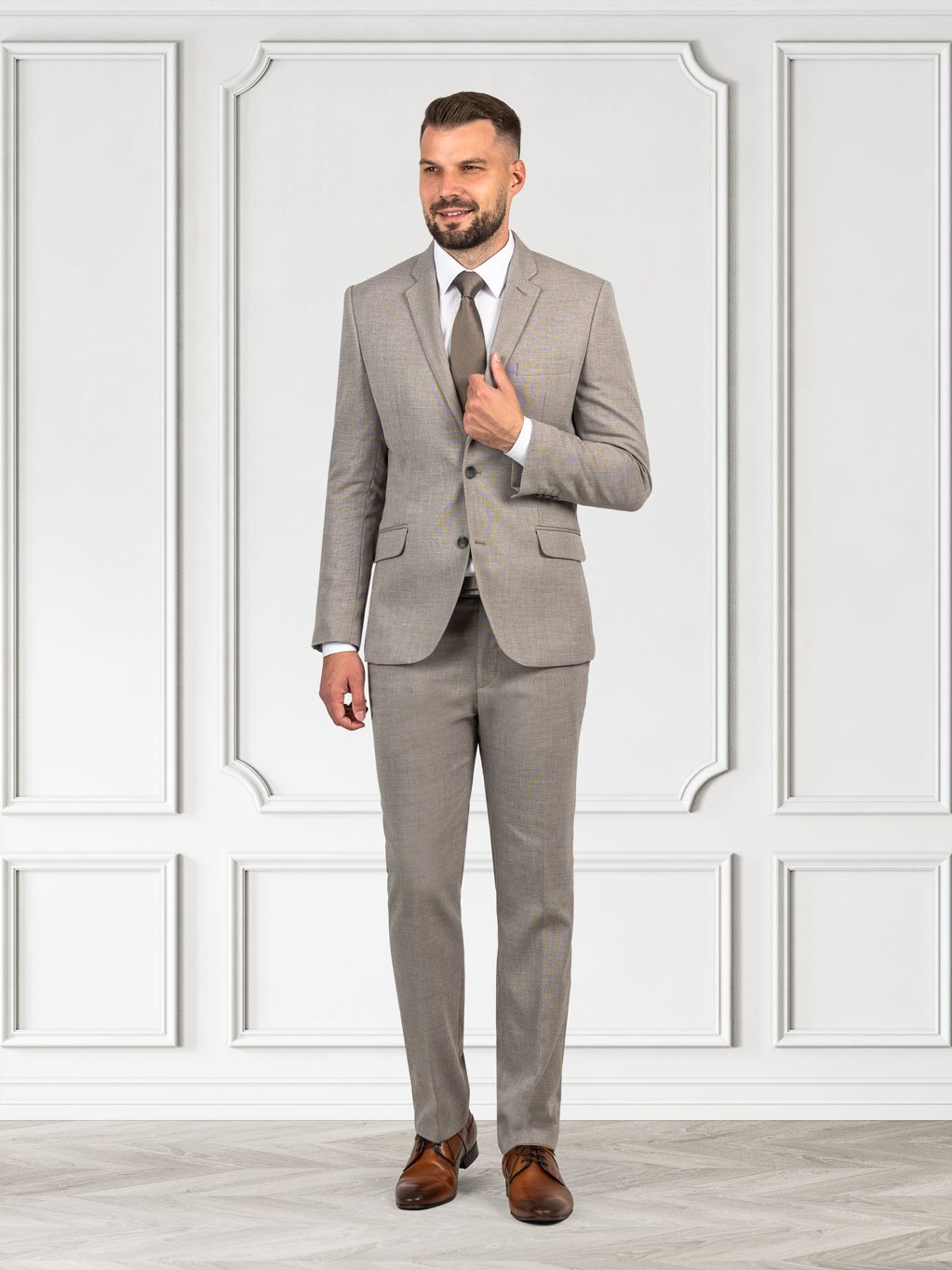 FERATT Pánský oblek CAMEL světle šedý Velikost: 182/50