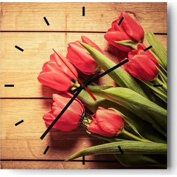 Hodiny Nástěnné hodiny do kuchyně 30x30 Květiny Stylové hodiny na skle Loft Tiché