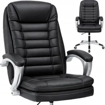 Otočné křeslo černé kožené kovové s nastavitelnou výškou
