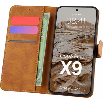 Pouzdro na mobilní telefon Flipové pouzdro Bizon pro Oppo Find X9, hnědé