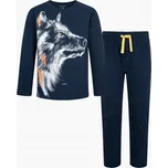 Chlapecké zimní pyžamo s dlouhým rukávem, tmavě modré, velikost 152, s vlkem ENDO