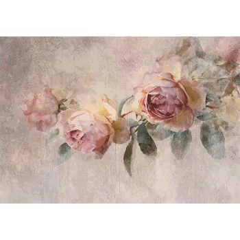 Fototapeta FOTOTAPETA KVĚTINY VINTAGE RŮŽE BETON NA ZEĎ LOŽNICE OBÝVACÍ POKOJ 350x250