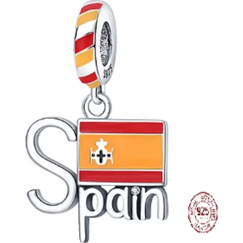 Přívěsek Charm Sterlingové stříbro 925 Španělsko vlajka, přívěsek na náramek cestování
