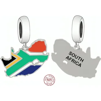 Přívěsek Charm Sterlingové stříbro 925 JAR Jihoafrická republika - houpající se mapa,vlajka přívěsek na náramek cestování