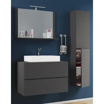 Koupelnový nábytek VCM 4dílná umyvadlová skříňka Lendas M 60 cm se zrcadlem a vysokou skříňkou, antracitová 488037