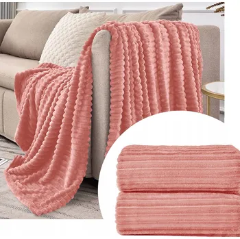 deka Měkká Deka Teplá Mikrovlákno Plyšová Načechraná Pléd Proužky 3D MĚDĚNÁ 160x200