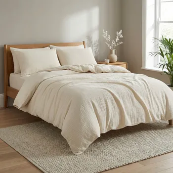 Povlečení Povlečení Prem MUŠELÍN PREMIUM KRÉMOVÉ, jednobarevné, krémové, mušelín, 140x200cm + 70x90cm