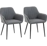 HOMCOM Sada 2 jídelních židlí Pohodlné židle s prodyšným lněným potahem Opěradlo a područky Kovové nohy Tmavě šedá 59,5x56,5x81cm | Aosom.de