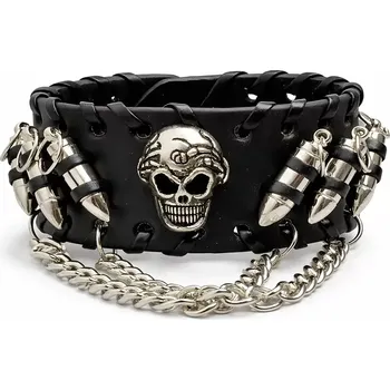 Náramek Punkový náramek s lebkou a náboji Bullet Skull