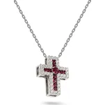 Rubínový přívěsek křížek s brilianty, bílé zlato 14K DIHU125 + dárkové balení LUXUS zdarma