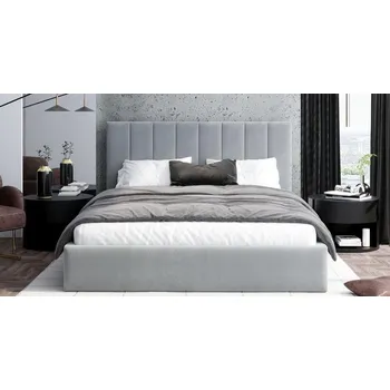 Postel Čalouněná postel JUSTIN 140x200 Šedá Trinity s úložným prostorem kovový rošt