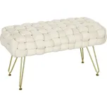 HOMCOM taburet, čalouněná lavice se sametovým vzhledem, podnožka s čalouněným sedákem, kovové nohy, podnožka, do obývacího pokoje, ložnice, 76 x 38 x 41,5 cm, krémově bílá