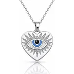 Ocelový náhrdelník Nazar Oko proroka Srdce s krystaly Stříbrný