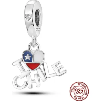 Přívěsek Charm Chile vlajka srdce - Miluji Chille - I Love Chile, 2v1 přívěsek na náramek cestování