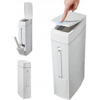 Odpadkový koš Odpadkový koš 4,5 l s víkem a úzká WC štětka, VČETNĚ ŠTĚTKY