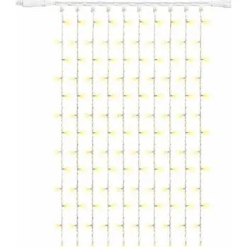 LED páska DECOLED Easy Fix LED světelný závěs venkovní 100 × 150 cm, teple bílá s FLASH, 150 diod, bílý kabel IP67, prodlužovací