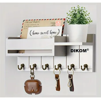 Věšák VĚŠÁK NA KLÍČE DIKOM 6 HÁKŮ DŘEVĚNÝ BÍLÝ NA OBLEČENÍ DRŽÁK 30,5cm loft