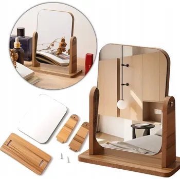 Zrcadlo STOJACÍ ZRCADLO NA LÍČENÍ NA TOALETNÍ STOLEK UNIVERZÁLNÍ DŘEVĚNÉ OTOČNÉ O 360 STUPŇŮ