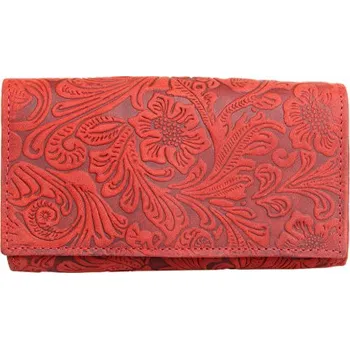 Peněženka Červeno-červenošedá kožená peněženka s ornamentální ražbou s ochranou dat na kartách (RFID)