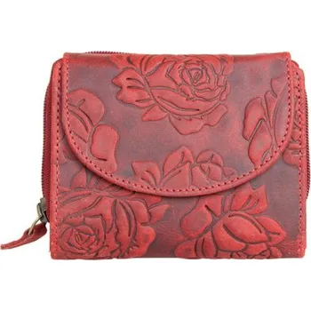 Peněženka Červeno-červenošedá menší kožená peněženka s ornamentální ražbou (RFID)