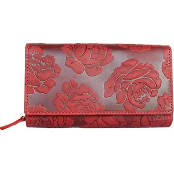 Peněženka Červeno-červenošedá kožená peněženka s ornamentální ražbou s ochranou dat (RFID)