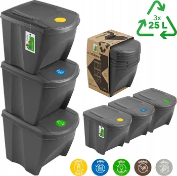 Odpadkový koš SADA 3 KOŠŮ NA TŘÍDĚNÝ ODPAD 3x25L ŠEDÉ