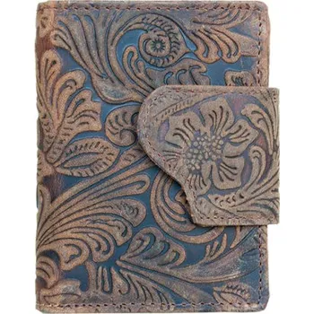 Peněženka Kožená světlehnědo-tmavěhnědá bytelná peněženka s ornamentální ražbou s ochranou dat (RFID)