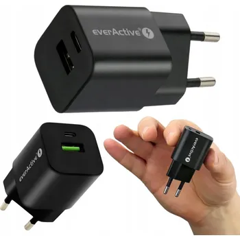 Síťová nabíječka GaN USB + USB-C everActive SC-390QB 30W