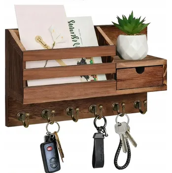 Věšák VĚŠÁK NA KLÍČE DŘEVĚNÝ SE ZÁSUVKOU DIKOM do předsíně retro dřevo