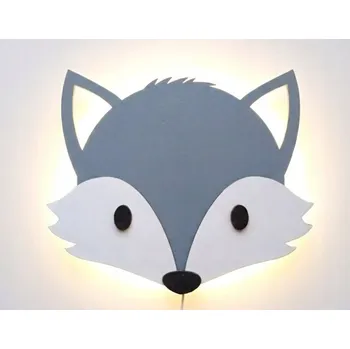 Lampička Noční lampa LED dřevěná pro děti VLK, lampička VLK lesní motiv