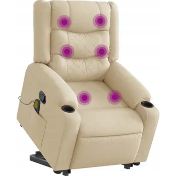 Křeslo Zvedací masážní křeslo, polohovací, krémové, látkové